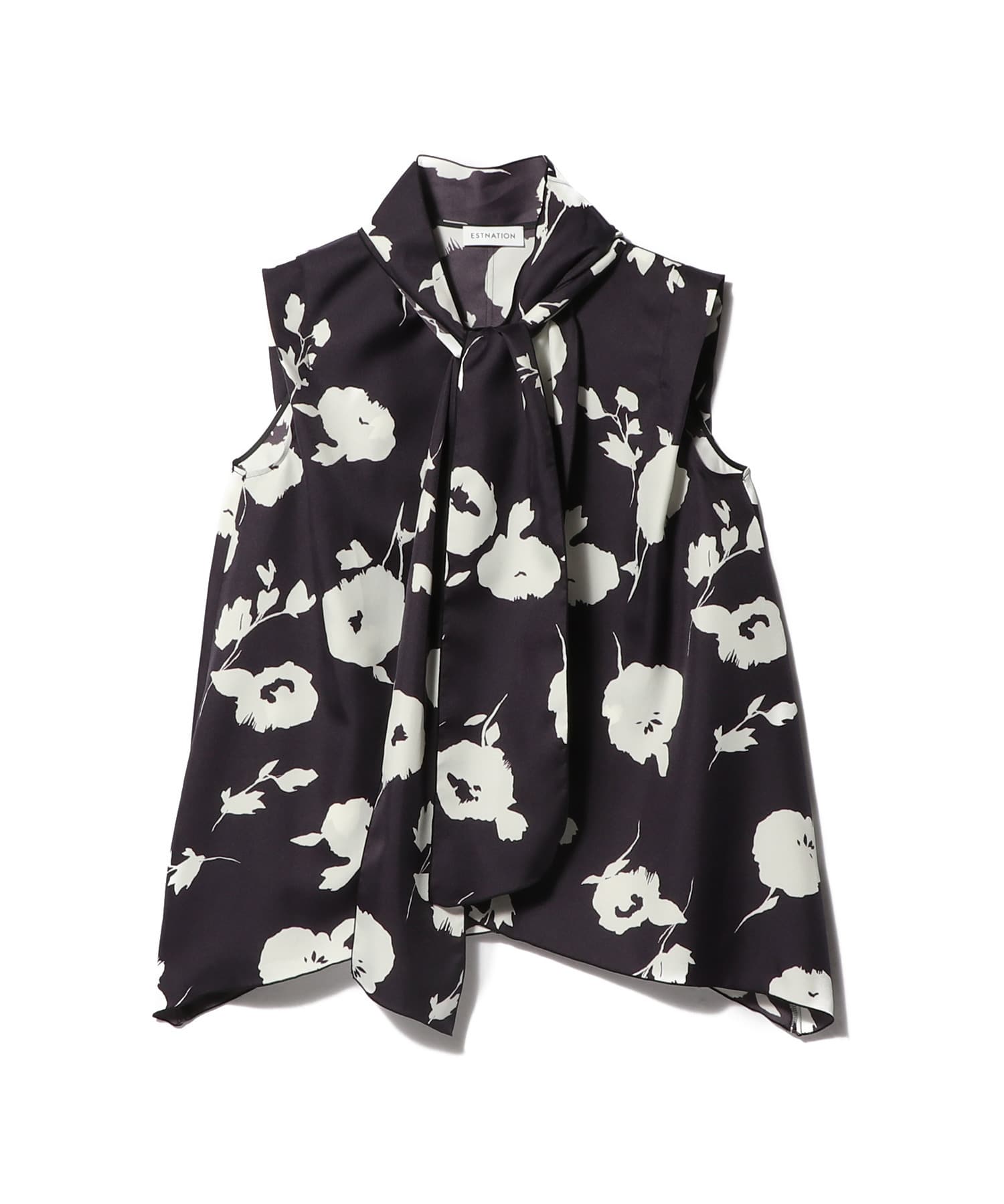 バイカラー フラワープリントタイブラウス