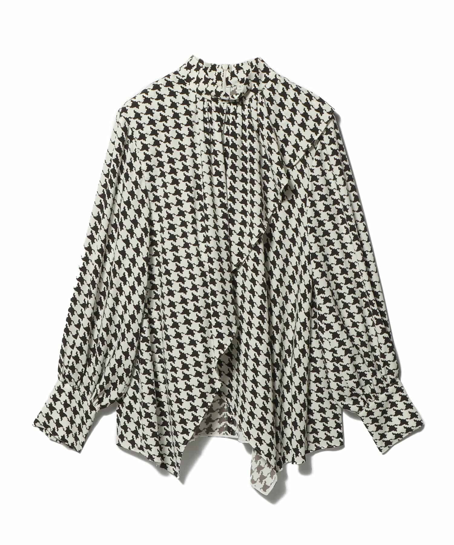 ハウンドトゥース アシンメトリーフレアブラウス