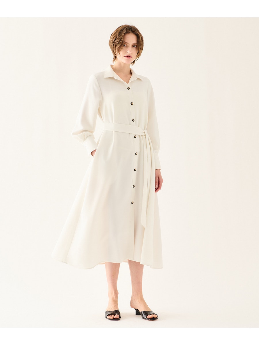 ベルト付きシャツワンピース