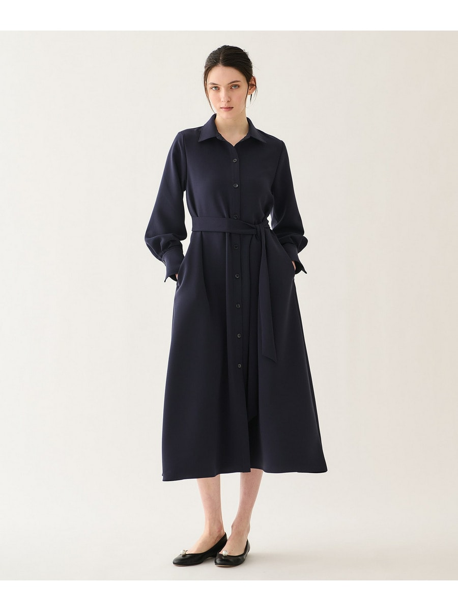 ベルト付きシャツワンピース