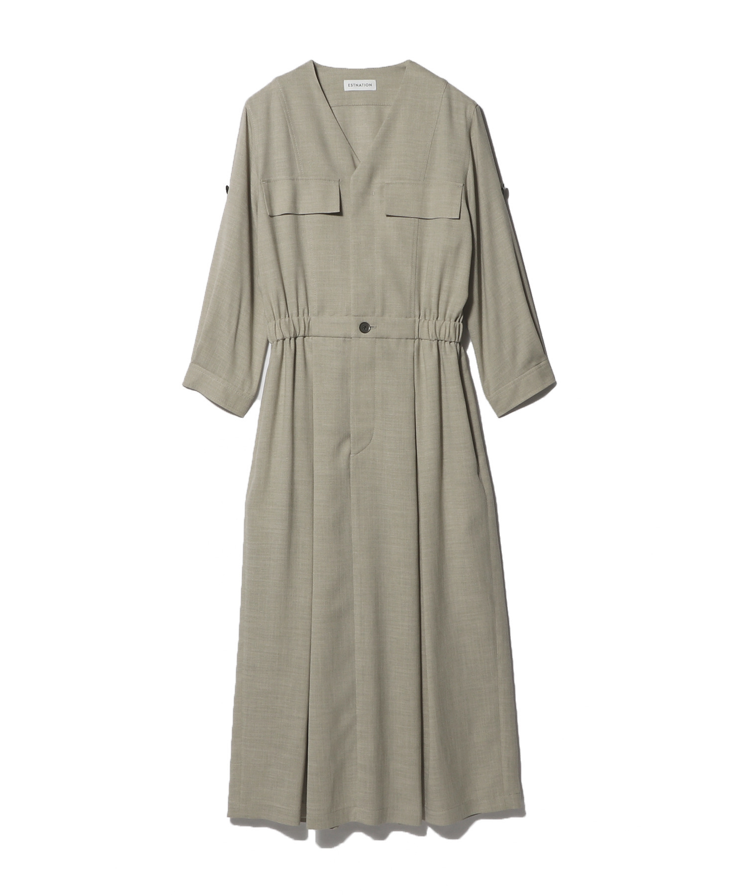 Vネック ワークワンピース