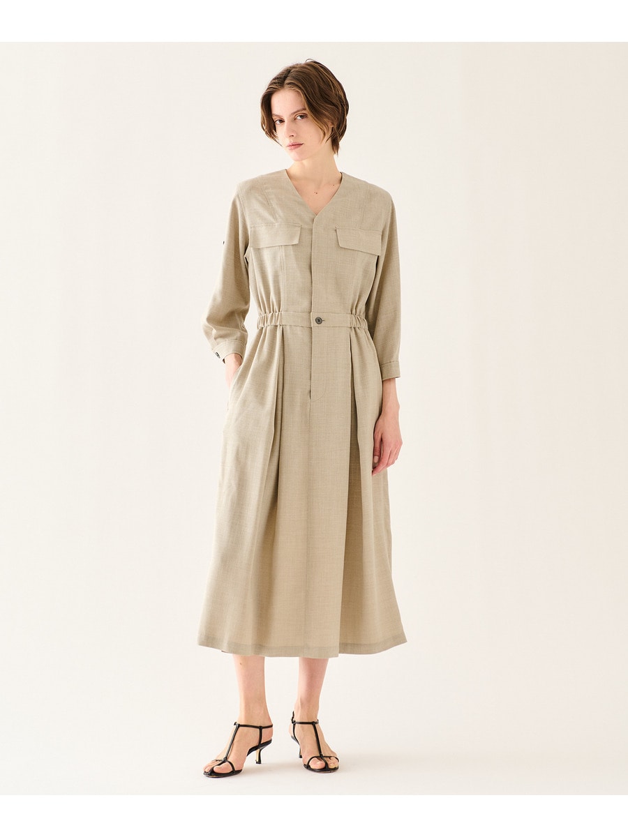 Vネック ワークワンピース