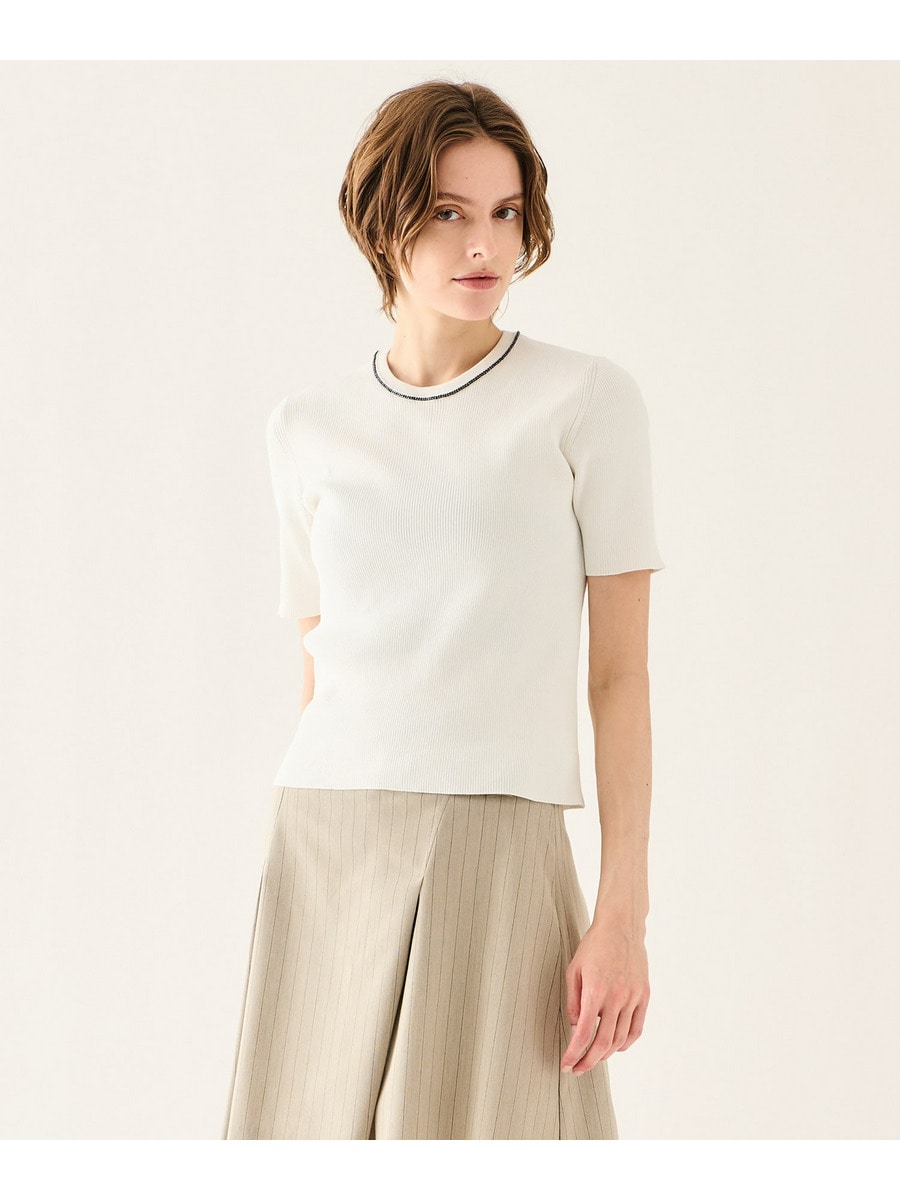 チェーンネックリブニット