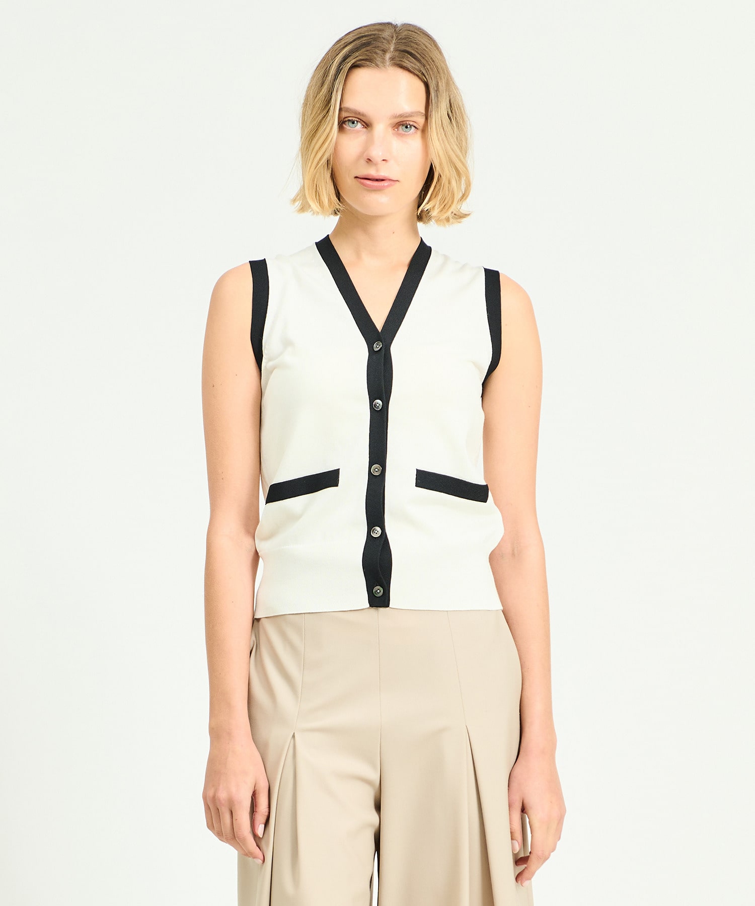 バイカラーニットベスト