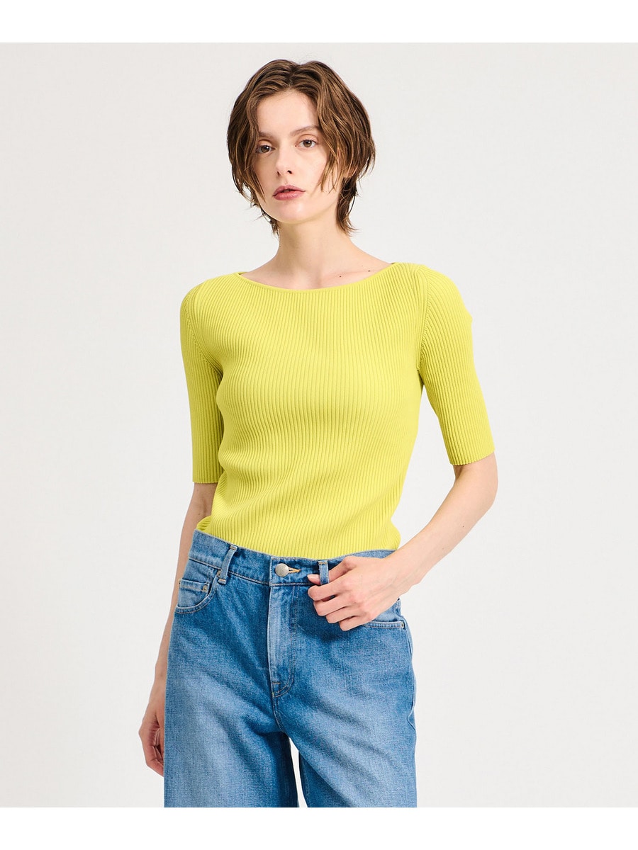 ボートネックリブニット