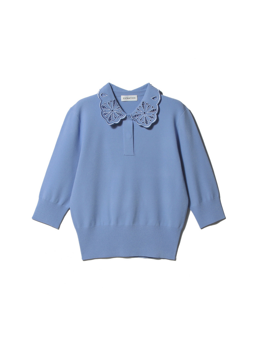 エンブロイダリーカラーニット