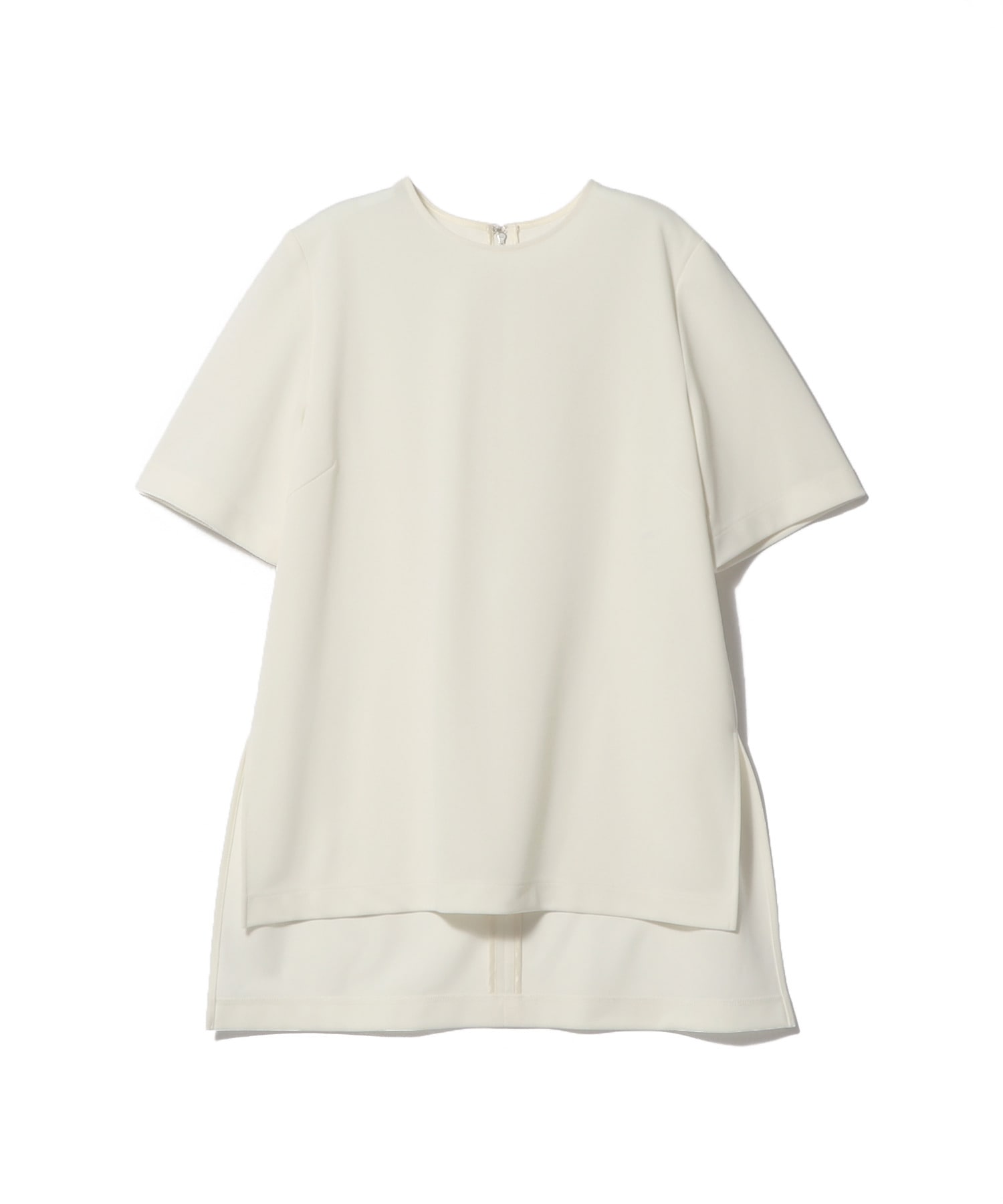 バックジップ クルーネックブラウス