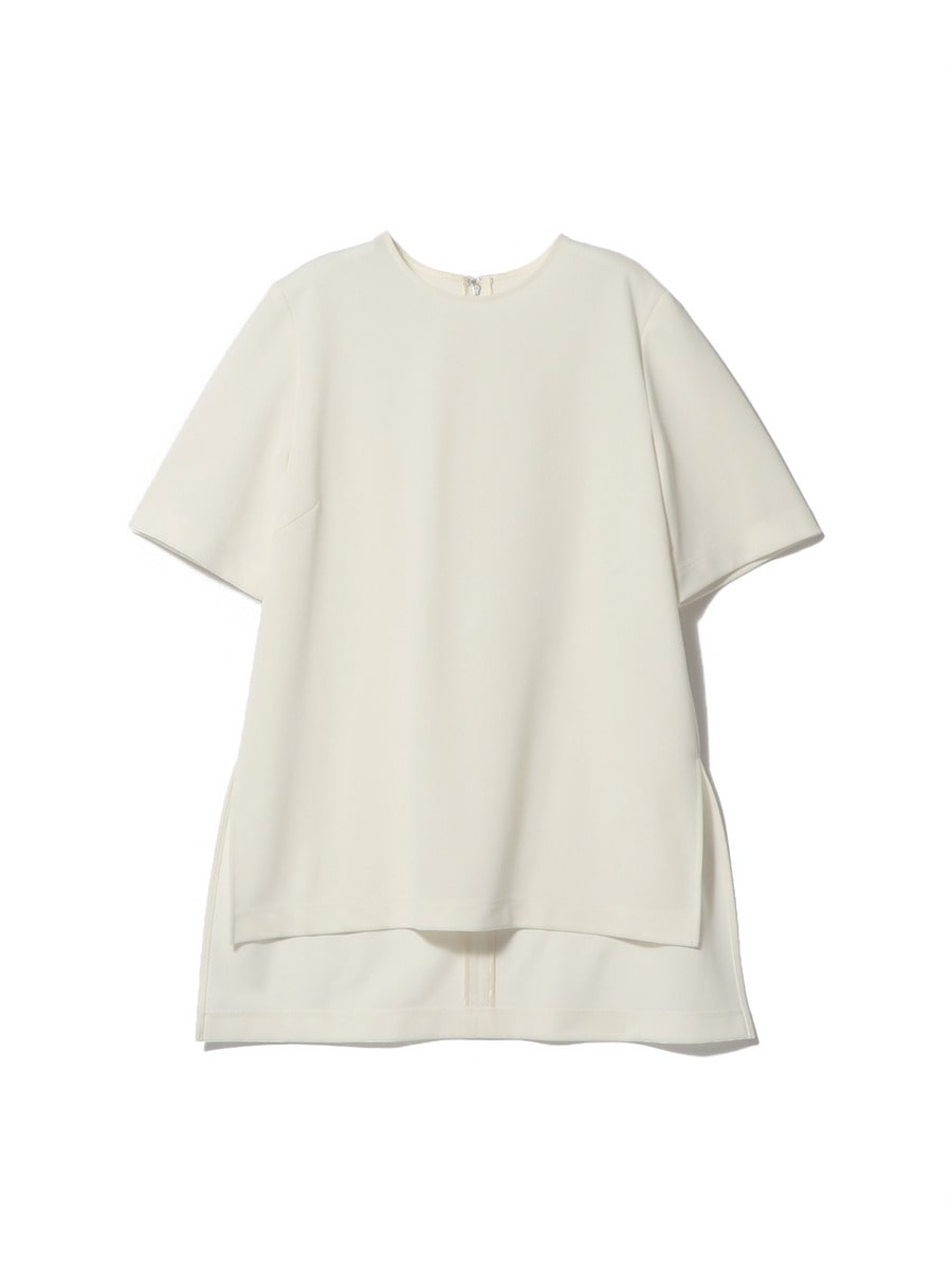 バックジップ クルーネックブラウス