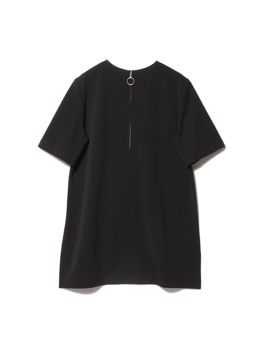 バックジップ クルーネックブラウス