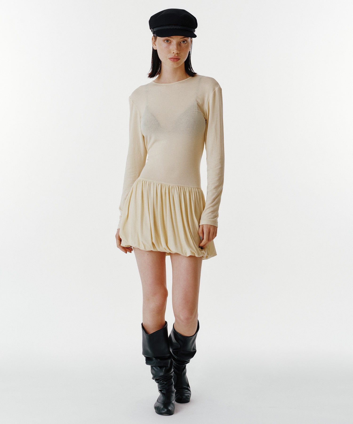 Balloon Hem Jersey Dress