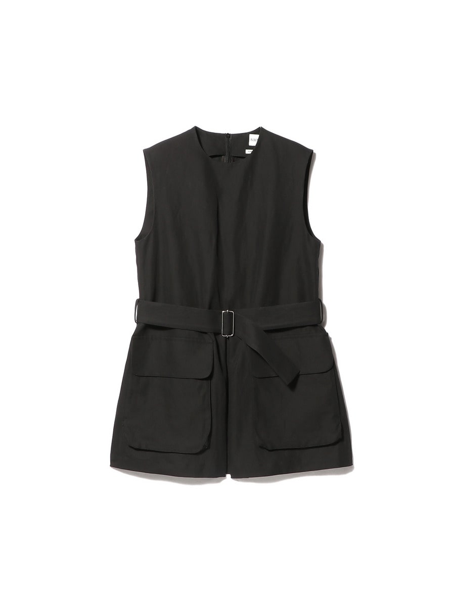 コットンリネン ノースリーブベルテッドトップス