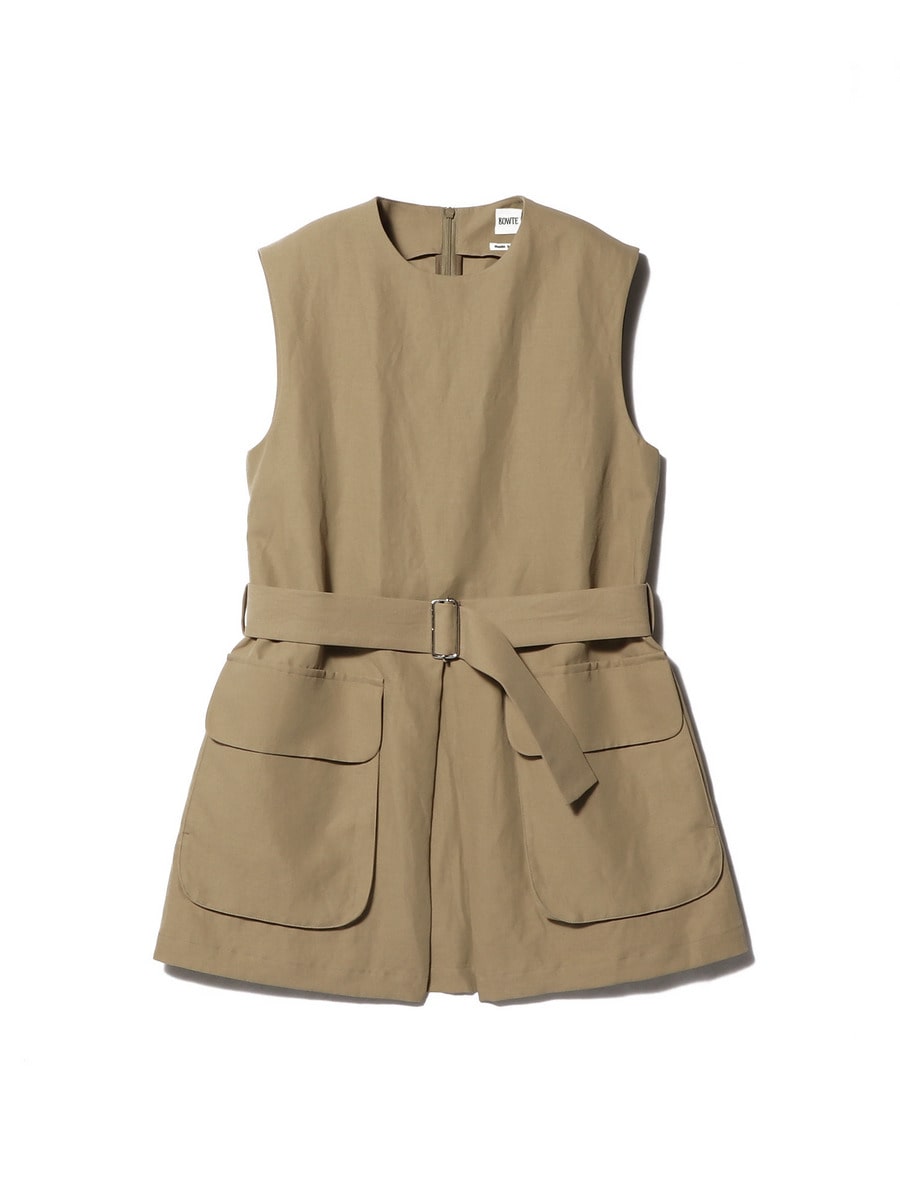 コットンリネン ノースリーブベルテッドトップス