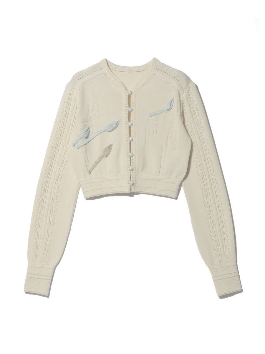 3Dフローラルモチーフニットカーディガン