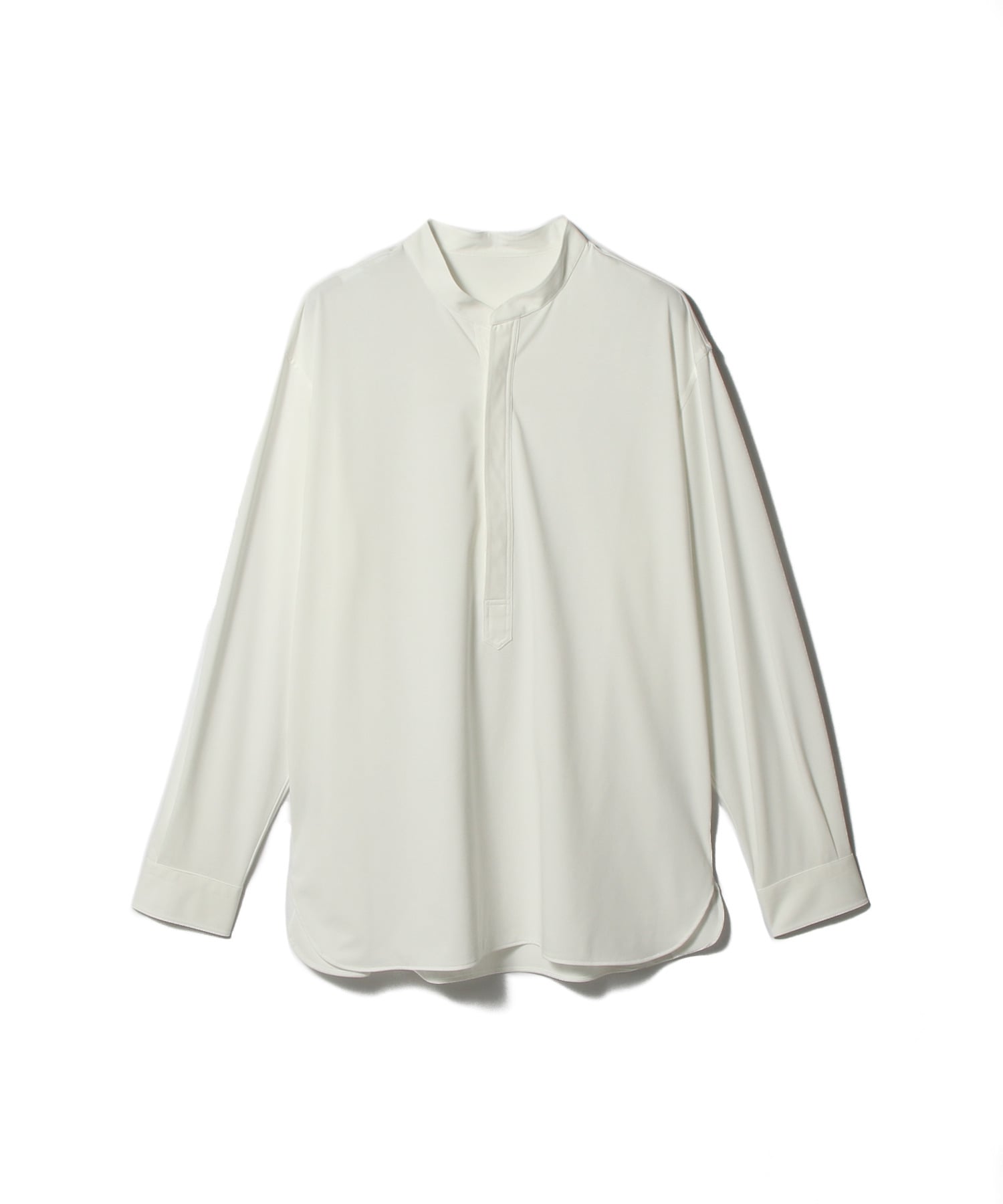 コットンポリエステル バンドカラープルオーバーシャツ