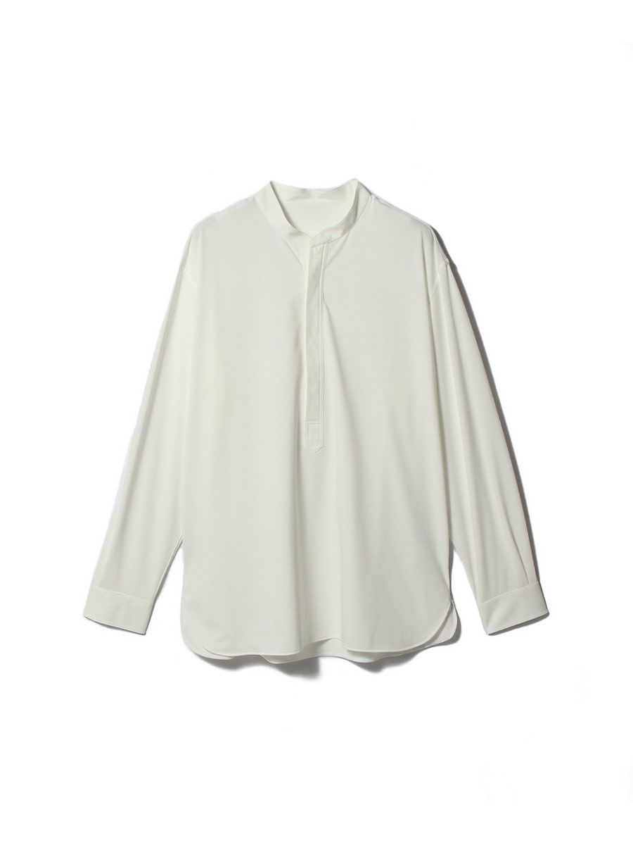 コットンポリエステル バンドカラープルオーバーシャツ