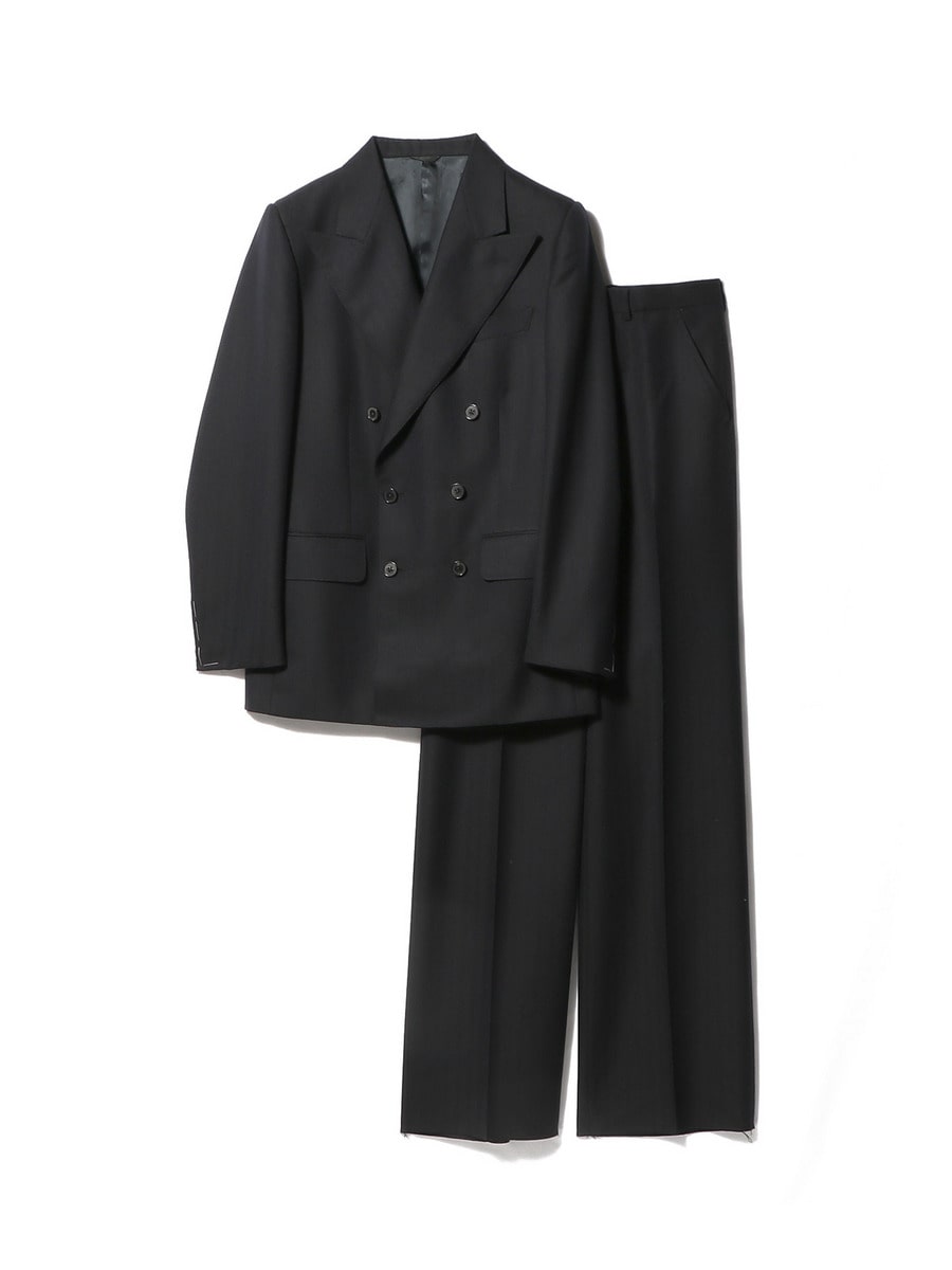 DOUBLE-BREASTED SUIT IN WORSTED WOOL - NAVY