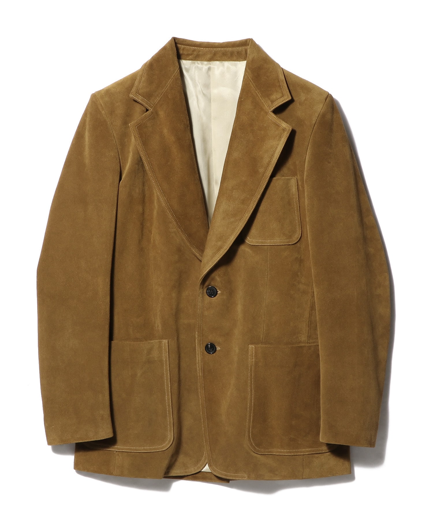 SINGLE-BREASTED JACKET IN SPLIT CALF SUEDE – CARAMEL