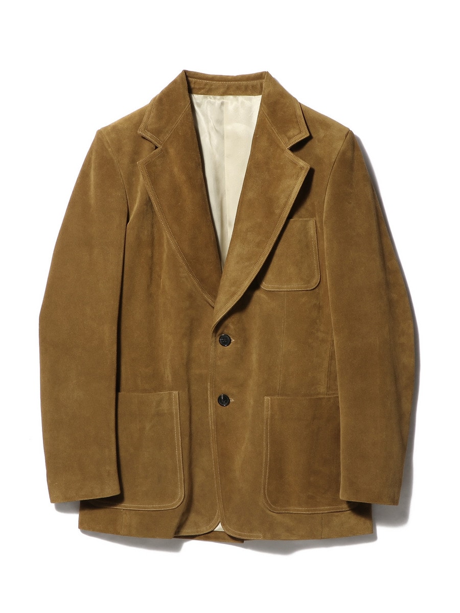 SINGLE-BREASTED JACKET IN SPLIT CALF SUEDE - CARAMEL