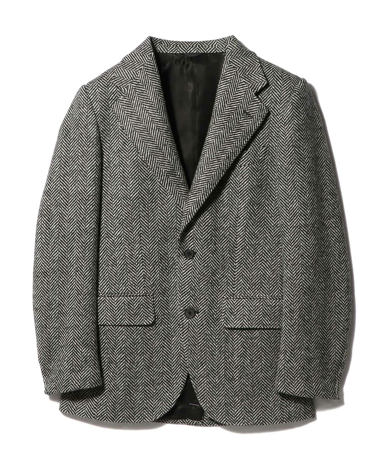 SINGLE-BREASTED JACKET IN WOOL TWEED BLACK AND WHITE HERRINGBONE