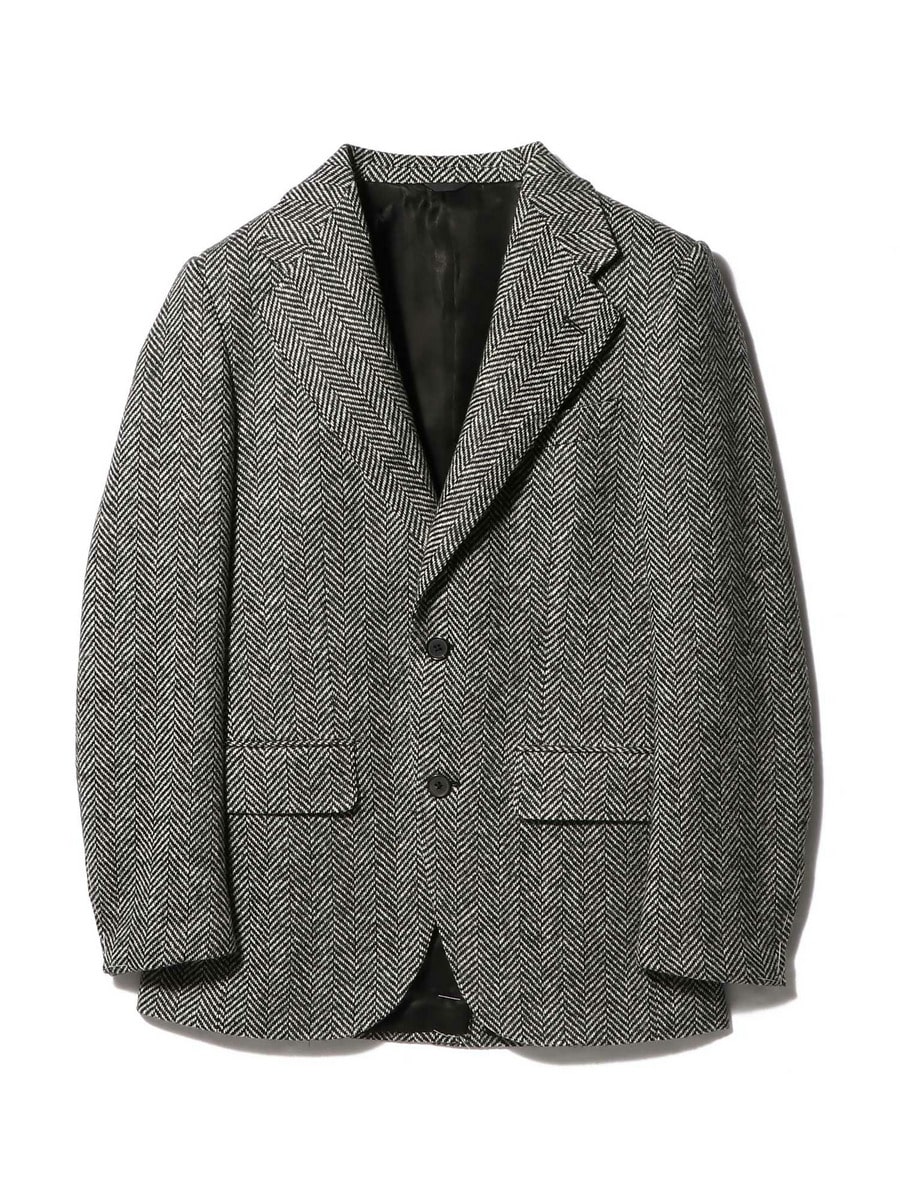 HUSBANDS / SINGLE-BREASTED JACKET IN WOOL TWEED BLACK AND WHITE