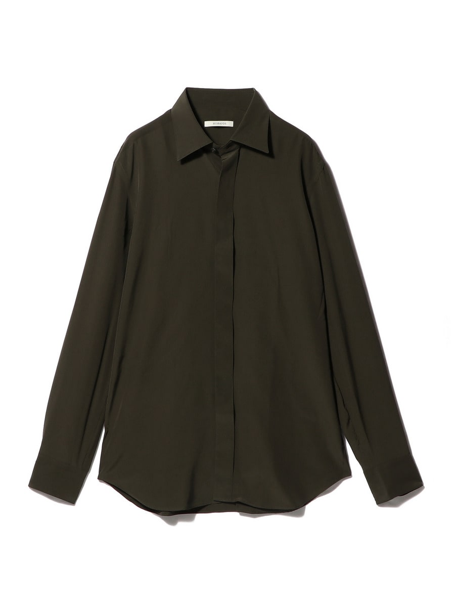 CLASSIC COLLAR SHIRT IN SILK CREPE - OLIVE