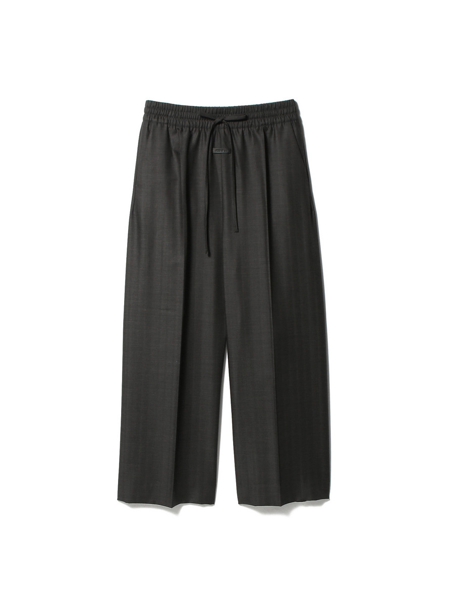 GREY STRIPED WOOL WIDE LEG DRAWSTRING PANTS