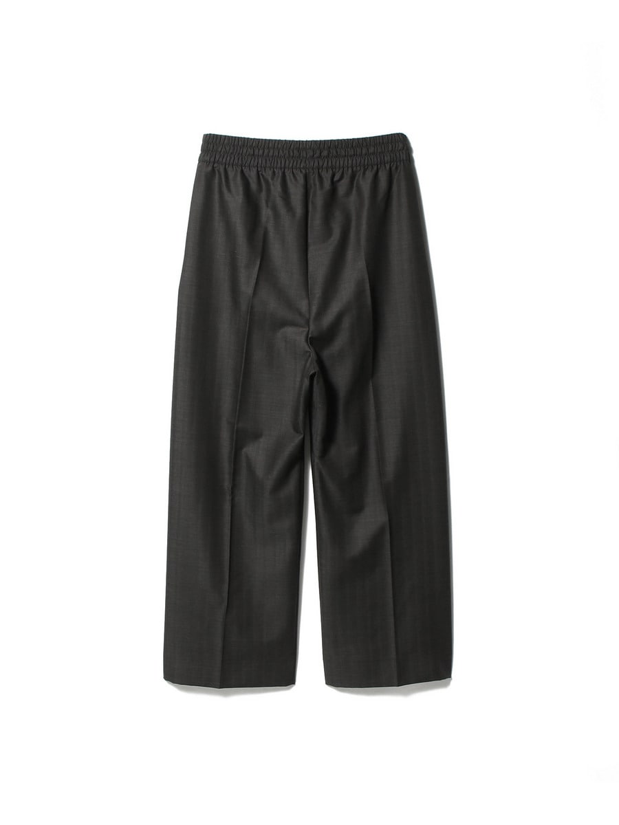 GREY STRIPED WOOL WIDE LEG DRAWSTRING PANTS