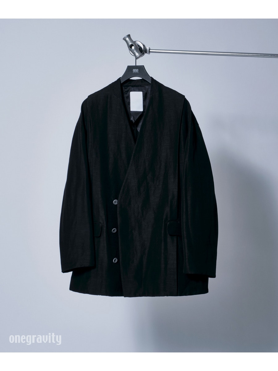 ノーカラー ダブルブレステッドジャケット