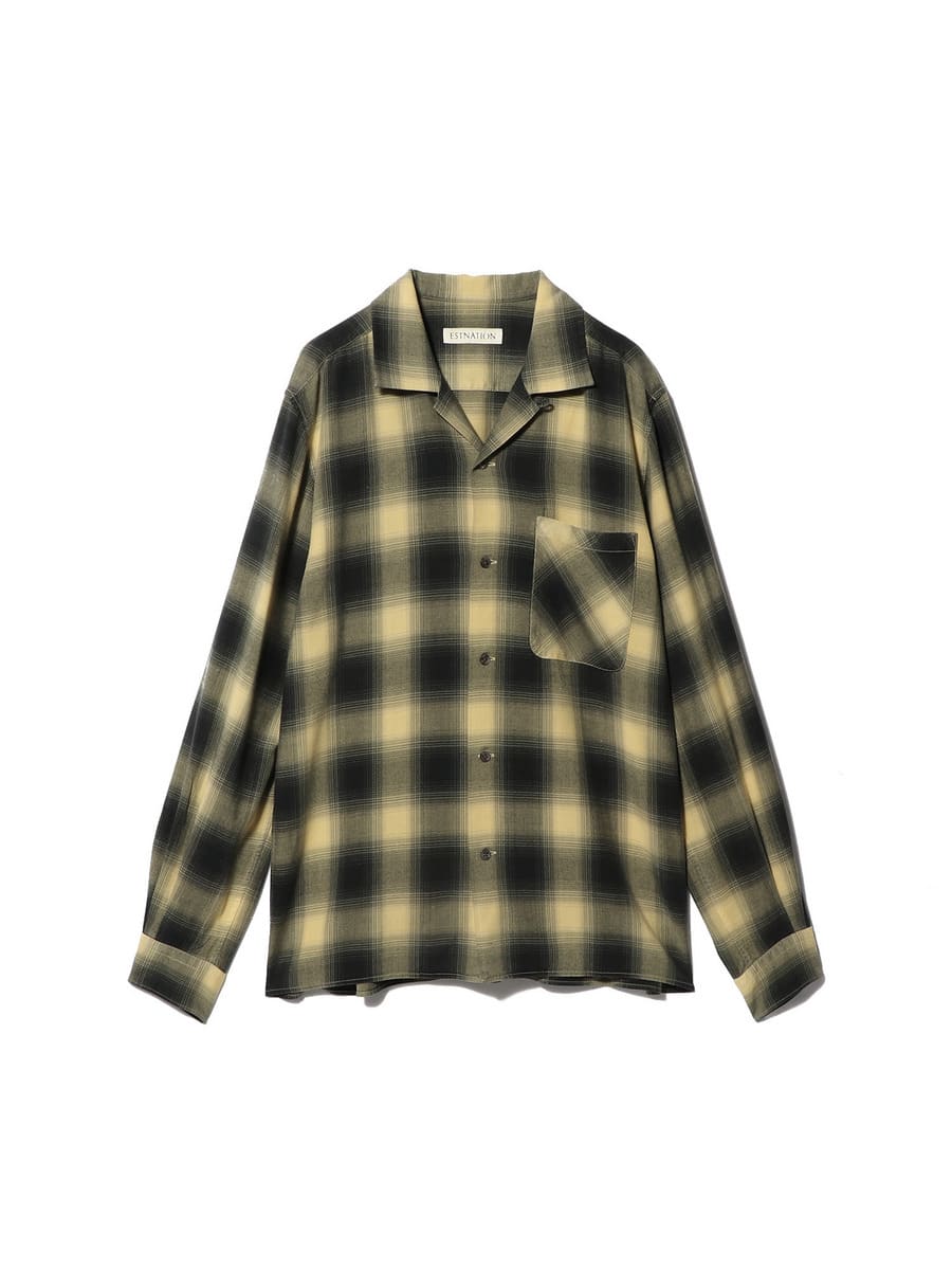 オープンカラー オンブレチェックシャツ