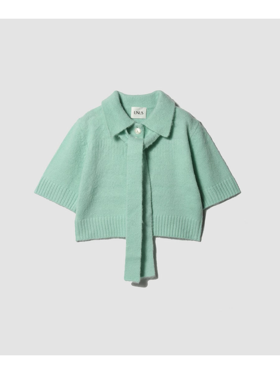 Mohair-Like Cropped Polo Knit