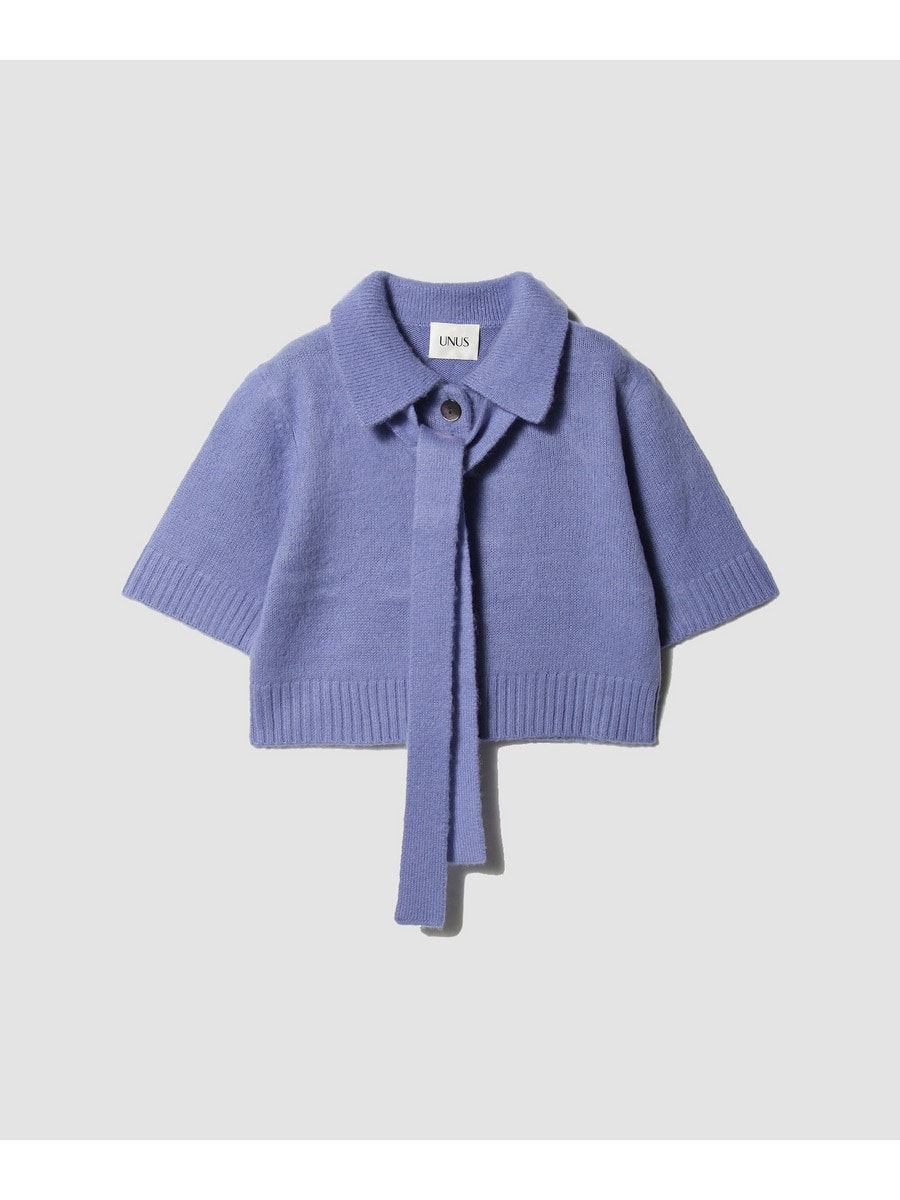 Mohair-Like Cropped Polo Knit