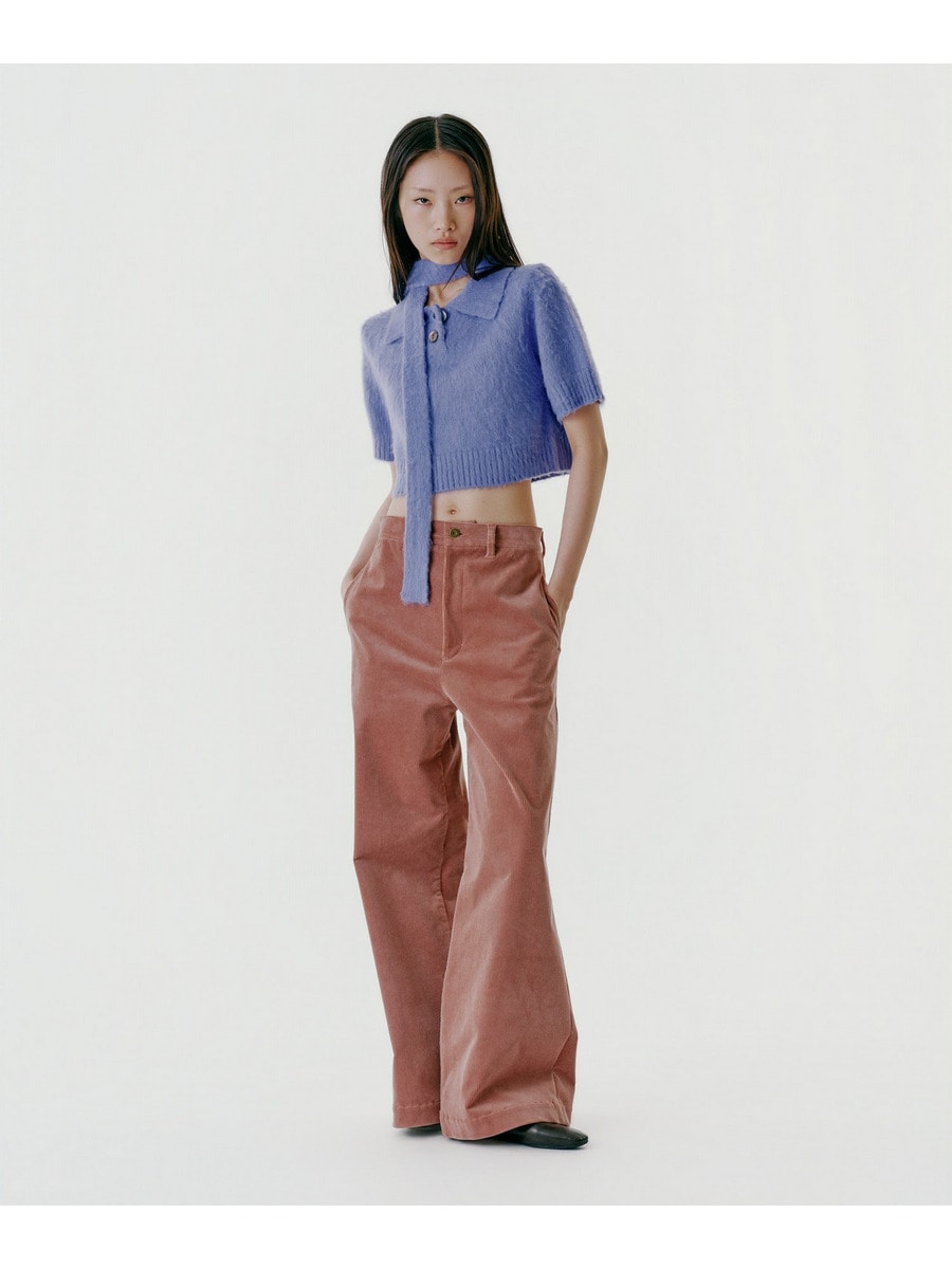 Mohair-Like Cropped Polo Knit