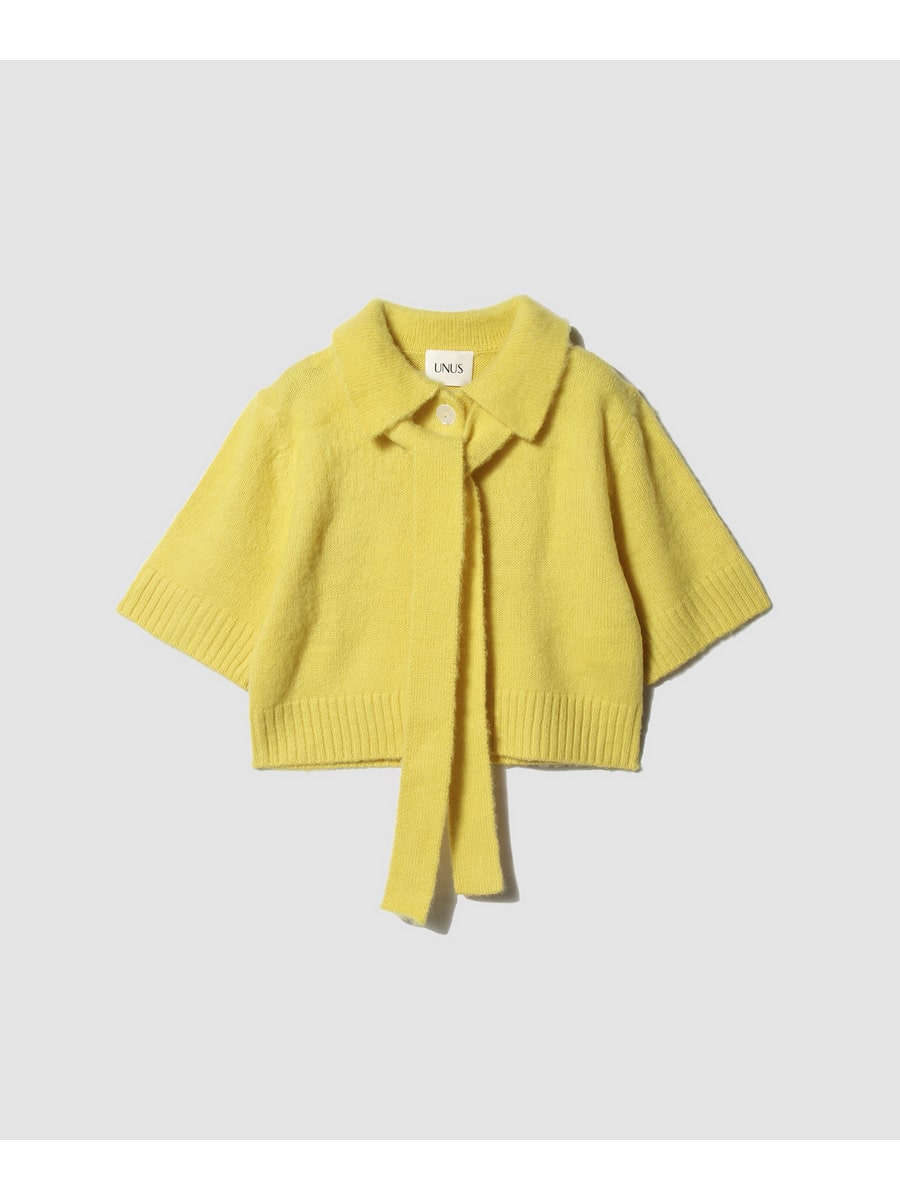Mohair-Like Cropped Polo Knit