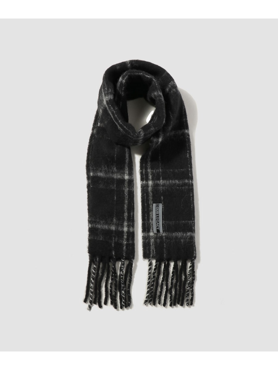 Estate Scarf Black Fuzzy Alpaca Check