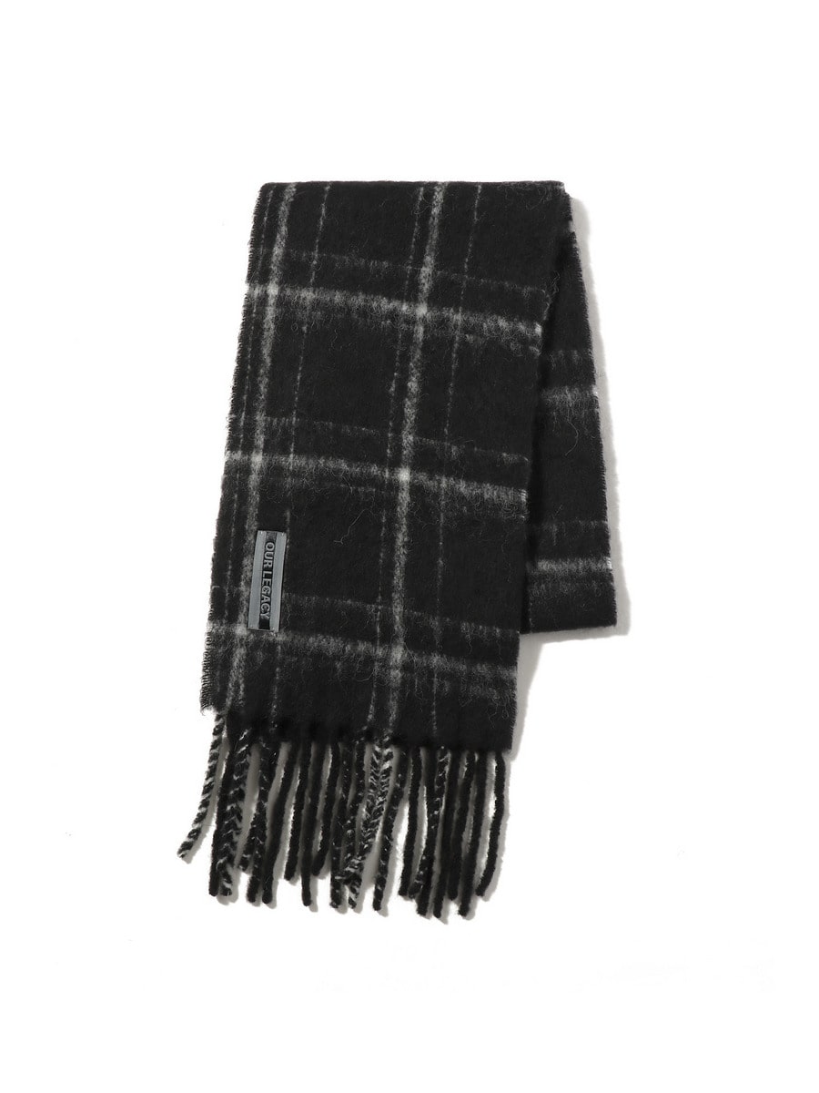 Estate Scarf Black Fuzzy Alpaca Check
