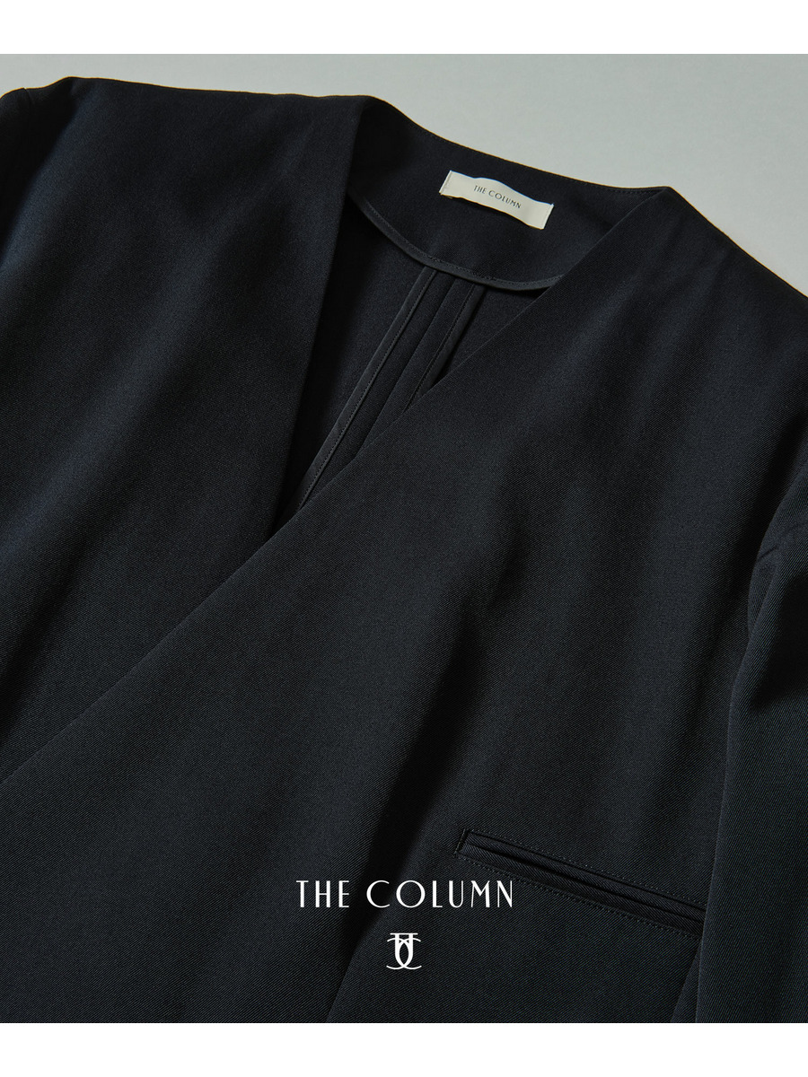 ビストウールツイル ノーカラーダブルブレストジャケット＜THE COLUMN＞