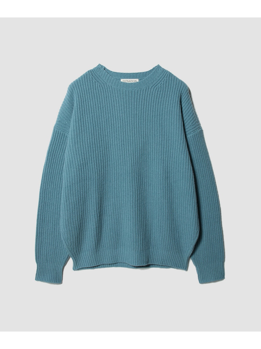PUFFカシミヤ 片畔編みクルーネックニット＜EVER IT＞