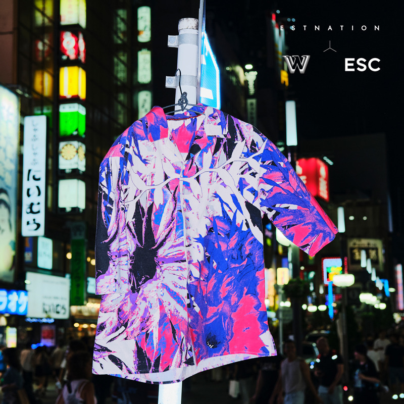 “Distortion & Reverb mix” ESTNATION × ESC TOKYO × Weiｒｄcore floral print 01 - Kumadori Red-